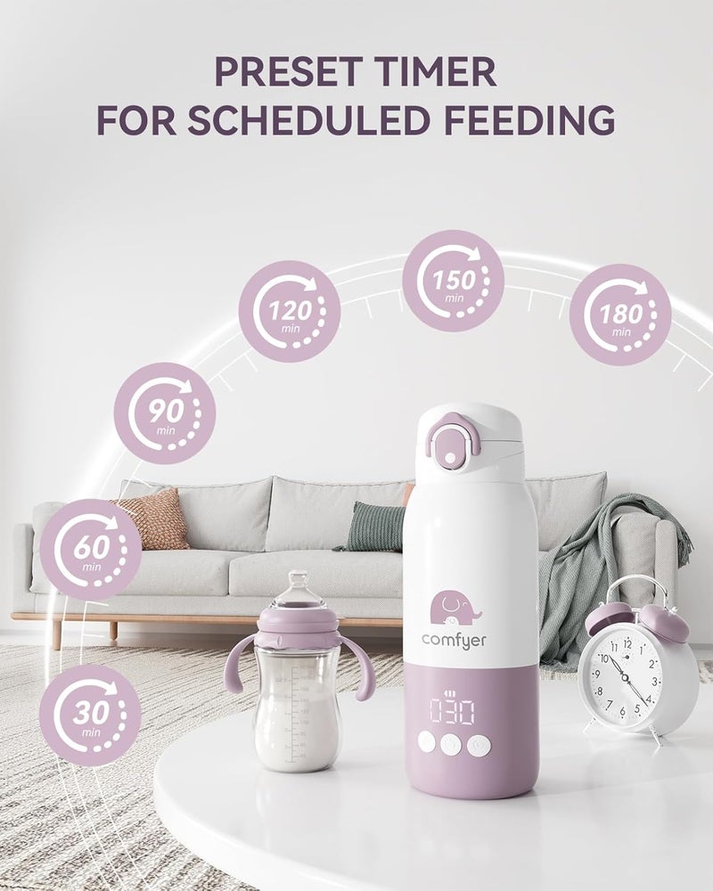 Comfyer Portable Baby Bottle Warmer for Travel, Portable Milk Warmer with Fast Heating & Long Battery Life, Instant Breast Milk, Formula/Water Bottle with 12 Ounces Big Capacity, Baby Flask for Vehicle - Image 3